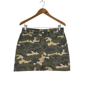 Early 2000s Style Gap 1969 Women's Camo Green Print Denim Mini Skirt Size 29